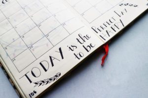 Bullet journal calendar that says Today is the Perfect Day to be Happy