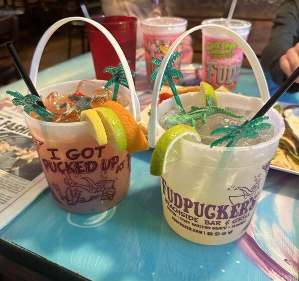 Bucket of drinks at Fudpuckers